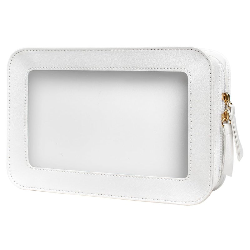 LETGO Clear Makeup Bags, TSA Approved Toiletry Bag with Zipper, Clear Makeup Organizer Fit Carry-on Travel Essentials,Clear Cosmetic Bags for Women Men (C-Beige) - Image 1